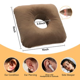 AmazeCov Ear Piercing Pillow for Side Sleepers with Ear Inflammation & Pressure, Soft Velvet Adjustable Ear Guard Pillow with Removable & Washable Cover (Brown, Pillow & Cover)