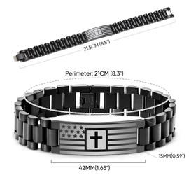 VNOX Cross Bracelet for Men - Black Bible Verse Stainless Steel Band Mens American Flag Bracelet Birthday Gift Ideas First Communion Confirmation Baptism Christian Easter Gifts for Teenager Teen,2