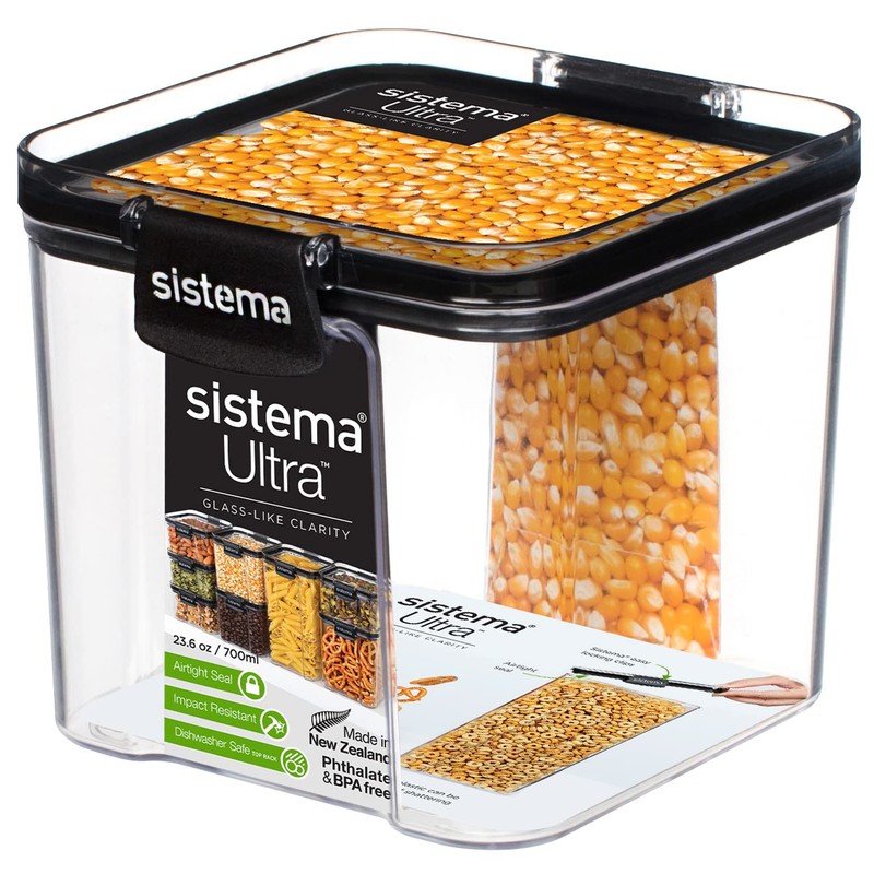 Sistema J7S91 Ultra Square Food Container, 700ml, Black & Stone