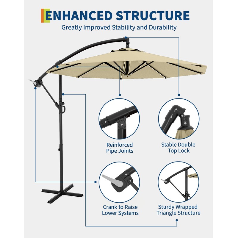GarveeLife 10 ft Cantilever Umbrella with Cross Base, Outdoor Offset
