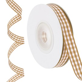PATIKIL 10 Yards x 0.4 Inch Checked Ribbon, Brown and White Gingham Ribbon Gift Wrapping Ribbon for Thanksgiving Bow Wreath Crafts Birthday Wedding