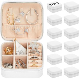 Joyero de Viaje para Mujer - Organizador Portátil con Múltiples Compartimentos - Para Anillos, Aretes, Collares y Pulseras - Alhajero Compacto y Liviano - Ideal como Regalo (Blanco-12pcs)
