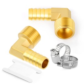 GASHER Brass Hose Barb Reducer 90 Degree Elbow 3/8" NPT to 5/16" with 2 Hose Clamps, Fitting for Fuel/AIR/Water/Oil/Gas/WOG