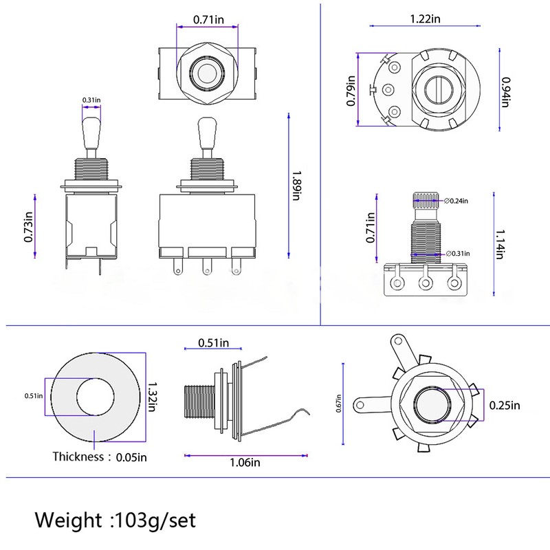 Guitar Potentiometer 18mm A500K B500K Volume Control Instrument Accessory for
