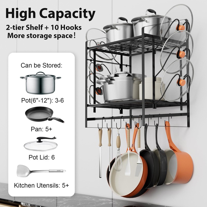 VyGrow 17 Inch Pot Rack Wall Mounted, 2 Tier Pots
