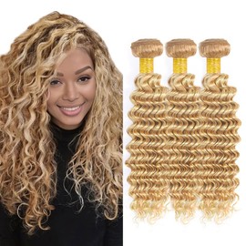 613 Bundle P27613 Deep Wave Human Hair Bundles Two Tone Blonde Loose Deep Wave Bundles Human Hair 18 20 22 Inch Peruvian Highlight Blonde Bundle