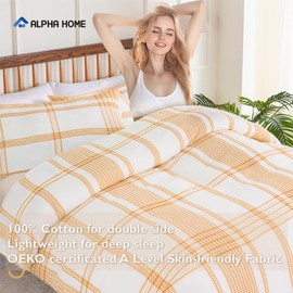 ALPHA HOME 100% Cotton Jacquard Comforter Set Queen Size, 3 Pieces with Comforter & Pillow Shams, Cozy Waffle Weave Bedding Sets for All Season, Dark Orange