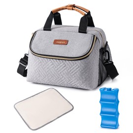 BABEYER Wearable Breast Pump Bag with Ice Pack, Fits 6 Up to 9 Oz Baby Bottle, Baby Bottle Cooler Bag Come with Waterproof Mat, Adjustable Shoulder Strap for Nursing Moms, Grey