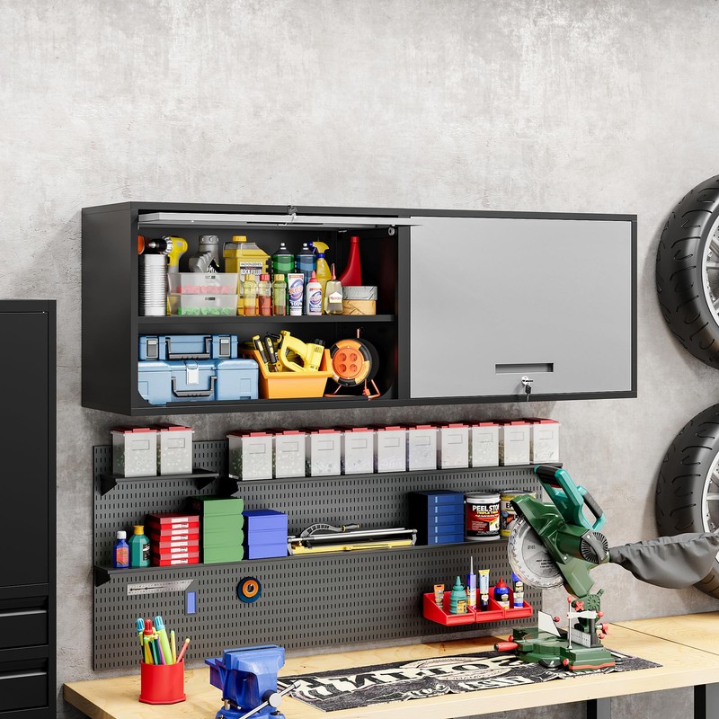 Metal Wall Cabinet with Up-Flip Door, 21.7" H Mounted Storage