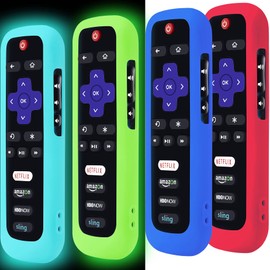 4 Pack Remote Case for Roku, Battery Cover for TCL Roku Smart TV Steaming Stick Remote, Roku TV Remote Cover Silicone Protective Controller Universal Sleeve Skin Glow in The Dark Green Red and Blue