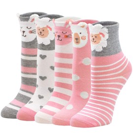 PUTUO Girls Socks Novelty Animal Cotton Socks, Kids Socks Toddler Girls Animal Socks Cute Funky Children Socks Girls Christmas Socks 8-11 Years, 5 pairs