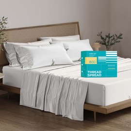 THREAD SPREAD 100% Egyptian Cotton Sheets California King Size - 800 Thread Count 6 PC Luxury Cal King Sheets, 16" Deep Pocket Hotel Sheets, Sateen Weave, Soft Cal King Cooling Bed Sheets - Silver