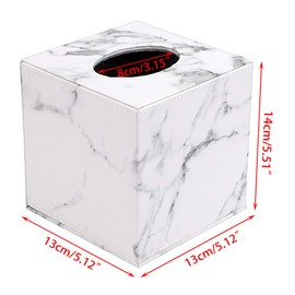 BSTKEY PU Leather Household Office Cube Square Tissue Paper Holder Box Cover Case Napkin Holder (White Marble)