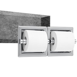 Recessed Toilet Paper Holder, Double Roll Wall Mounted Toilet Tissue Dispenser, 304 Stainless Steel Bathroom Storage Built-in Space Saving for Modern Commercial Restrooms