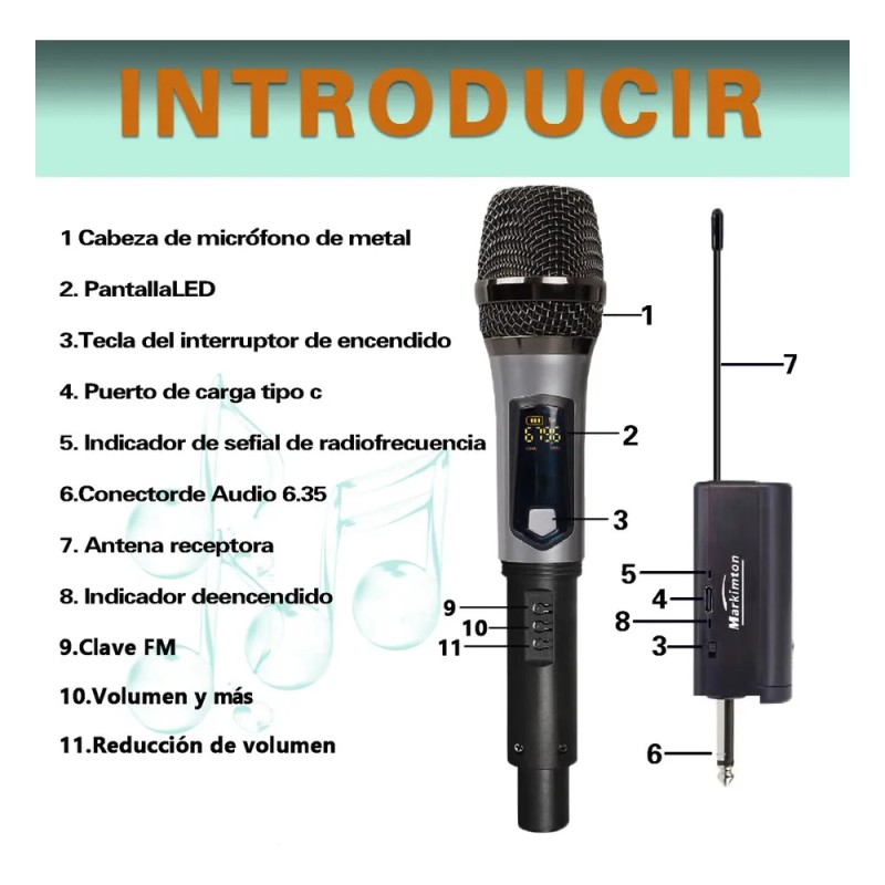 Micrófono Inalámbrico Profesional Uhf Markimton M02 Gris Oscuro