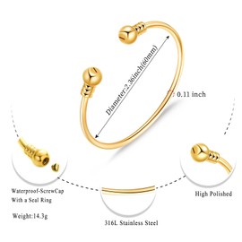 CREMATION JEWELRY FOR ASHES Stainless Steel Ashes Keepsake Cuff Bangle Opening Bracelet for Women and Men - Double urn to hold ashes (Gold)