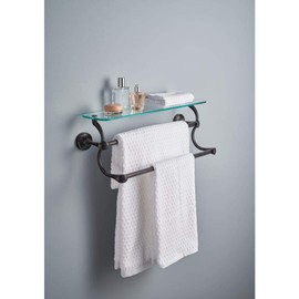 18 in. Glass Shelf with Double Towel Bar in Venetian Bronze