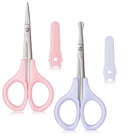 2 Pcs Eyebrow Scissors for Women Curved Craft Scissors Beauty Stainless Steel Trimming Brow Cutter for Facial Hair, Beard, Ear, Nose, Moustache