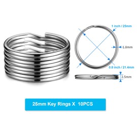 YHYZ 25mm (1.0 Inch) Key Rings Bulk (10pcs, Round), Sliver Metal Spilt Key Rings, for Kechain Chain/Dog Collar tag/DIY Craft Jewelry Making/Car Key (1.8X25mm)