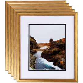 ArtToFrames 11x14 Inch Gold Picture Frame, 5 - Pack, This 0.75 inch Custom Wood Poster Frame is Gold Square with Beads, Comes with Regular Glass (Frame_Pack_5_OM84038-11x14)