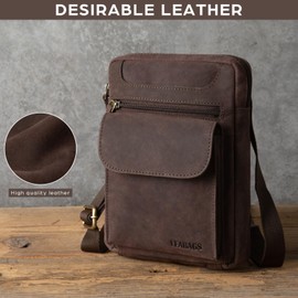 LEABAGS Men's Leather Small Shoulder Bag, Messenger Bag with Shoulder Strap, Men's Travel Bag, Nature Dark Brown4