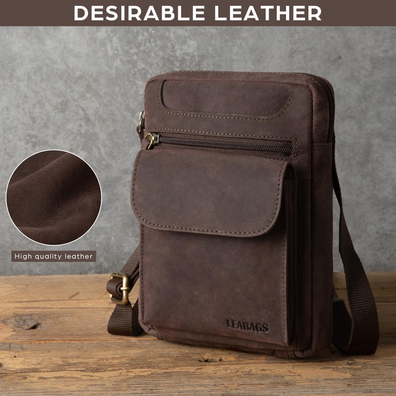 LEABAGS Men's Leather Small Shoulder Bag, Messenger Bag with Shoulder
