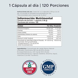 KAL Omega 3 (120 Cápsulas de gel) de aceite de pescado molecularmente purificadas, Garantía Clear quality (absorción en 30 min).