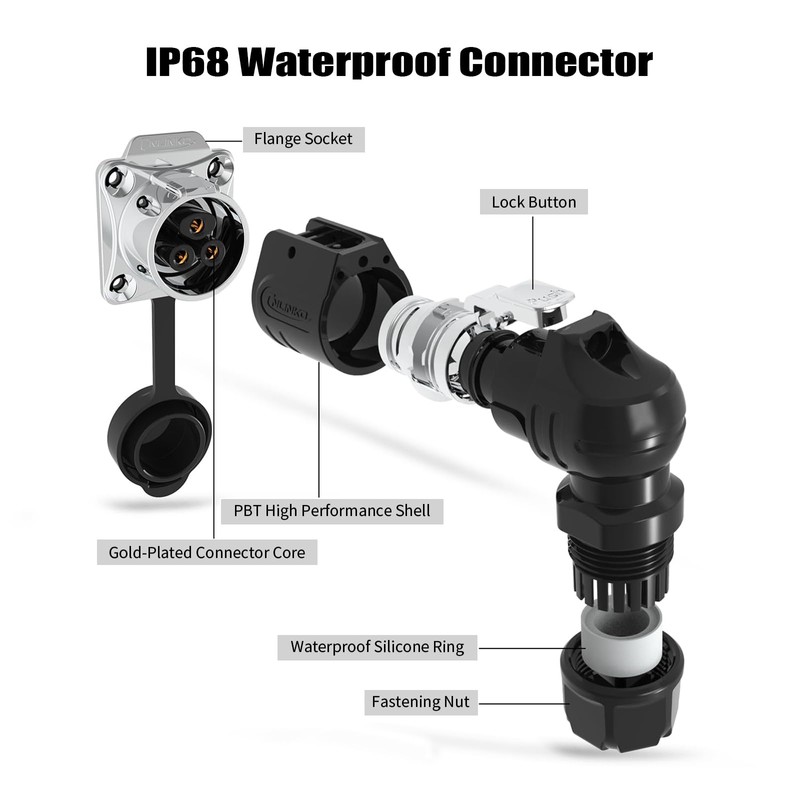 3 Pin IP68 Waterproof M20 Right Angle Aviation Connector 20A