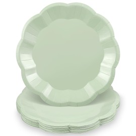 NatNarr 30pcs Sage Green Paper Plates, 9inch Scalloped Sage Green Dessert Dinner Plates Cute Party Plate Disposable Greens Party Supplies for Wedding, Baby Bridal Shower, Birthday