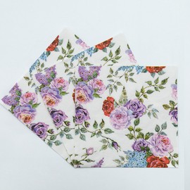 Napkins Flowers, Birthday Napkins, Pack of 20, 33 x 33 cm, Vintage Rose Design, Purple and Red, for Wedding and Birthday Party