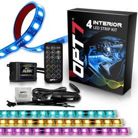 OPT7 Aura Interior Car Lights with Remote Control, Color Change, Music Sync Inside Ambient Lighting Kit, LED Light for Cars Trucks Under Dash Accessories, 4pc Single LED Strip, Easter Gifts