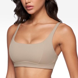 INGIA Sujetador Deportivo Mujer con Cuello Redondo y Tirantes Finos Acolchado de Bajo Impacto Yoga Bandeau Brasier sin Vaillas de Entrenamiento Arena Mediano