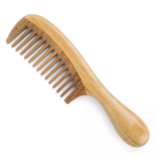Onedor Handmade 100% Natural Green Sandalwood Detangler Wooden Wide Tooth