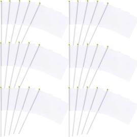 50 Pack Blank Flag DIY White Hand Waving Flags Banners Pennant Decoration for Game Parade Sport Events, Festival Party Handheld Flags with Plastic Stick 14 * 21cm with Gold Ball