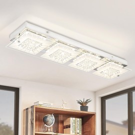 Auffel Flush Mount Ceiling Light Crystal Ceiling Light Fixture 24IN Long Rectangle Lighting Fixtures Ceiling Dimmable LED Ceiling Lights for Kitchen, Bathroom, Hallway, Living Room