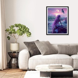 QAZWSX DIY Sea Mermaid Diamond Painting Kit, Beautiful Diamond Art Kit for Adults and Beginners, Handmade Lovers Home Wall Decorative Art Paintings 12x16 Inch