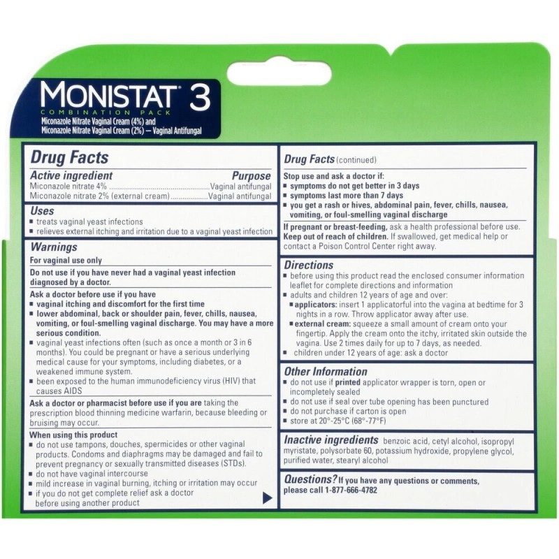 3 X Monistat 3 Day Yeast Infection Pre Filled Cream