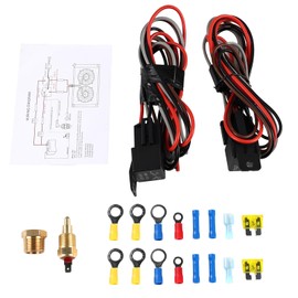 Maernz Dual Electric Fan Relay Kit - 40A Waterproof Relay with Adjustable Thermostat (185°F On/175°F Off) for Radiator Cooling System, High Amp Temperature Sensor Switch