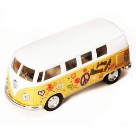 KiNSMART 1962 Volkswagen Classic Bus 1:32 Scale 5" Die Cast Metal Model Toy Van Pullback Acation (Yellow Flower Power)
