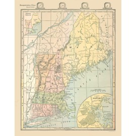 MAPS OF THE PAST Historic State Map - United States Northeast - Monteith 1882-23 x 29.31 - Vintage Wall Art