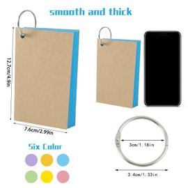Flash Cards,600 PCS Multicolor Index Cards Revision Cards with 6 Binder Rings, 3x5 Inch (12.7x7.6cm) Kraft Paper Flashcards Lined Record Cards Study Cards for Office Home School Learning