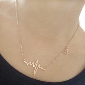 ELBLUVF 18k Rose Gold Plated Stainless steel EKG Heart Beat Love Cardiogram Necklace for women