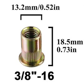 ZAMBASE Rivet Nut 3/8"-16UNC 40Pcs Yellow Zinc Plated Finish Flat Head Rivnut Threaded Insert Nut Knurled Body (Yellow 3/8-16)