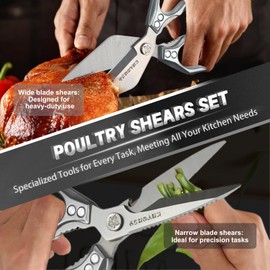 Dream Reach Kitchen Scissors Set - Multifunctional Heavy-Duty Kitchen Shears for Food, Meat Scissors Dishwasher Safe, Poultry shears for Chicken, Meat, Seafood, Bone Cutting (Silver)