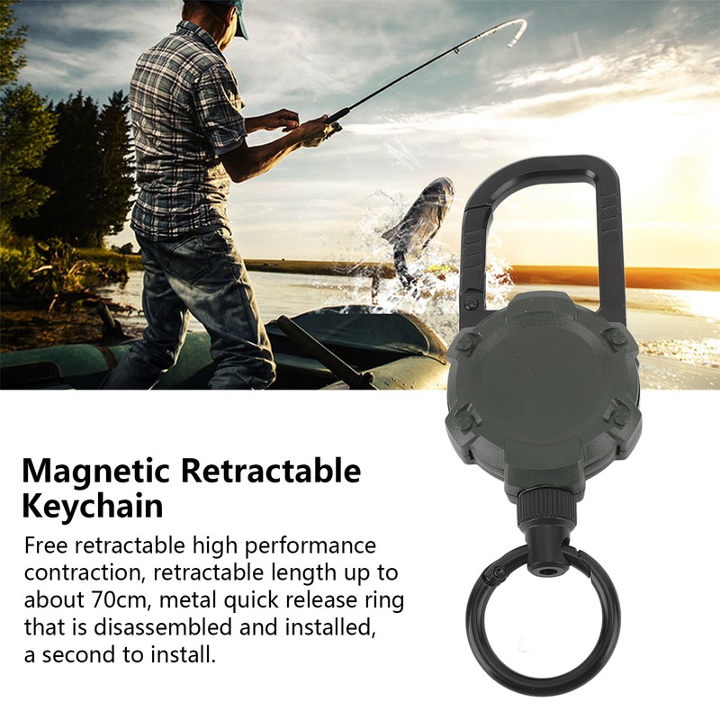 Magnetic Retractable Keychain Stainless Steel Wire Easy Pull Buckle Carabiner
