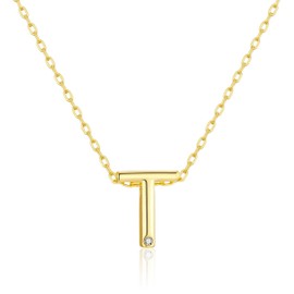 Philip Jones Gold-plated initial chain letter T with zircondia® crystals, Crystal, Zircondia crystal