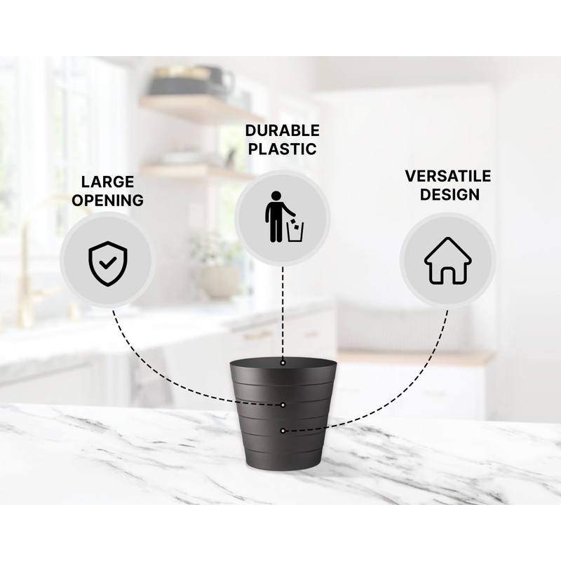 Zuvo Plastic Paper Bin 8L - Shatter-Proof Waste Basket for