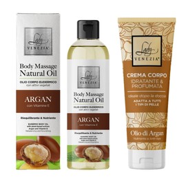 Massage Oil and Body Cream with Argan Oil - Moisturising, Nourishing, Anti-Ageing - 250ml & 200ml - Made in Italy - Lady Venezia