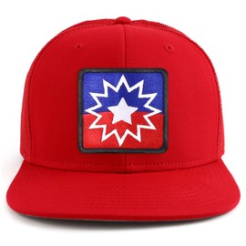 Armycrew Juneteenth Freedom Day Square Embroidered Patch Flatbill Mesh Snapback Cap - Red - 2XL