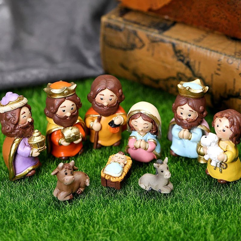Colorful Nativity Scene Figurine Set Cute Animals Rugged Lightweight Reliable